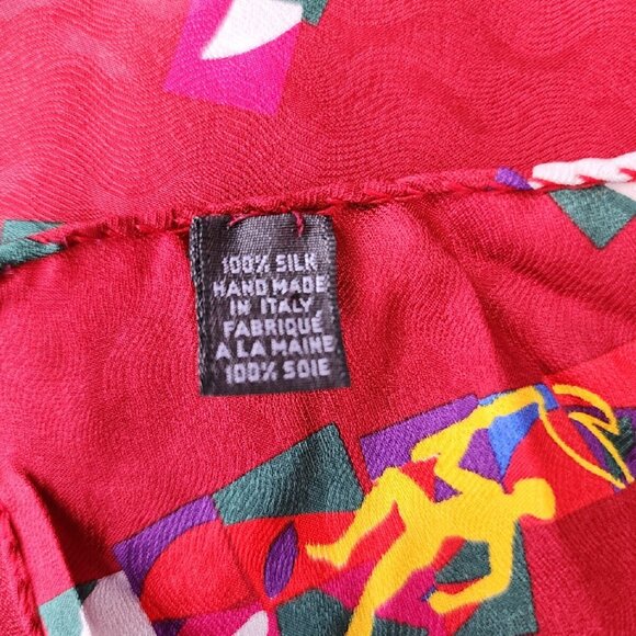 VTG Italy 100% Silk Burgundy Olympic Fire Running Man Print Rare MCM Scarf -EC - Picture 4 of 6